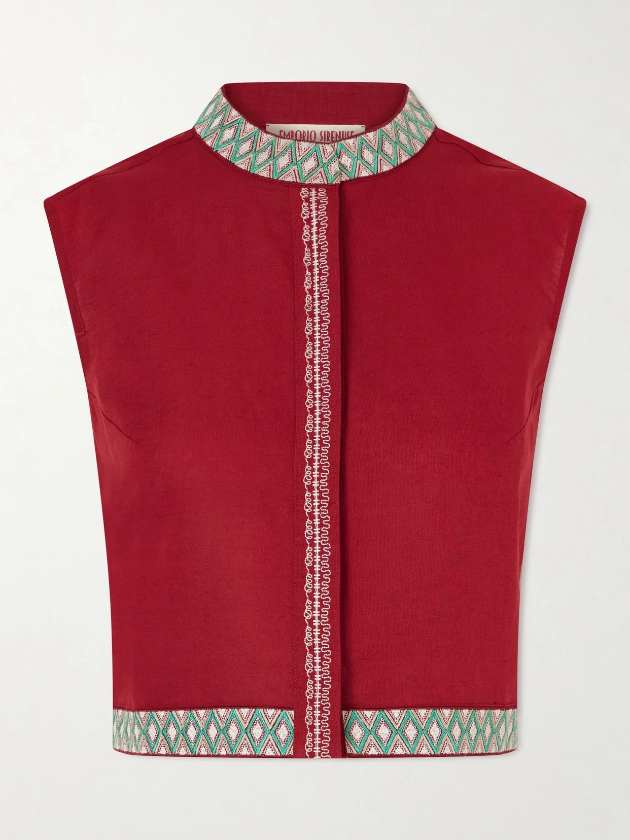 Image of Blouses. Product name - Embroidered Linen And Cotton-blend Blouse in Multi colour by brand - Emporio Sirenuse