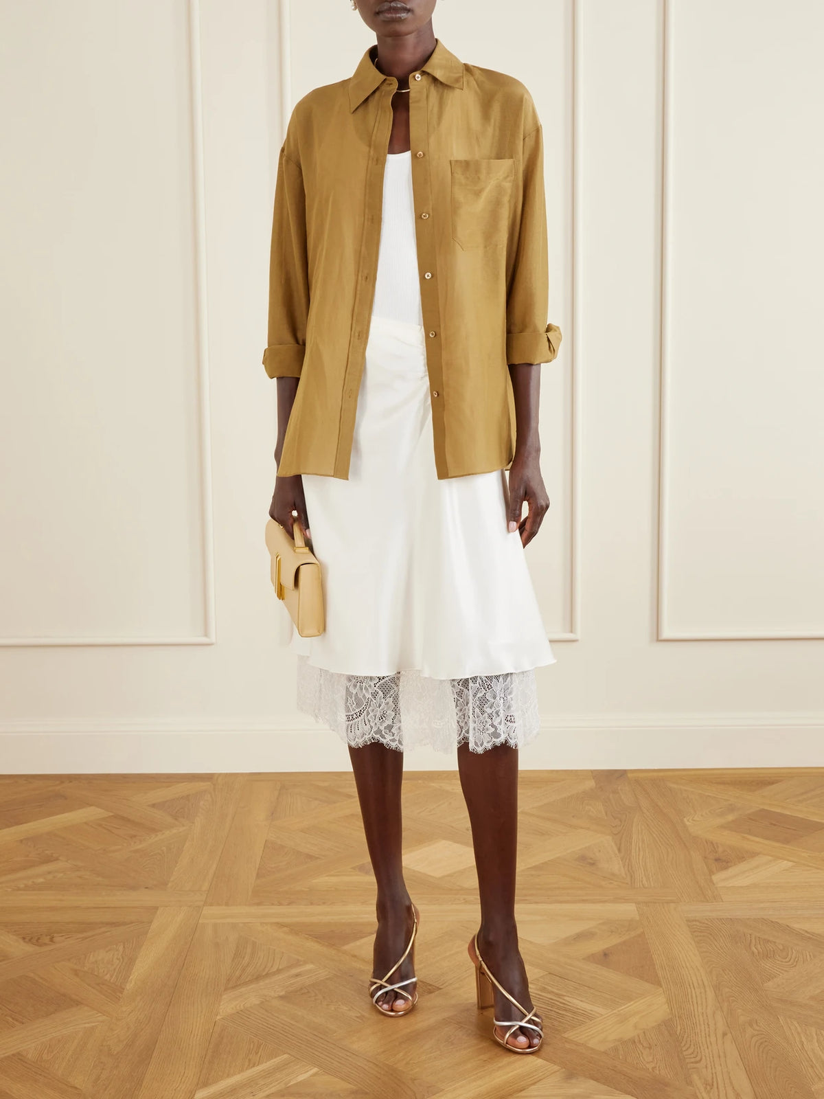 Image of Heels. Product name - Horizon 85 Leather Sandals in Gold colour by brand - Aquazzura