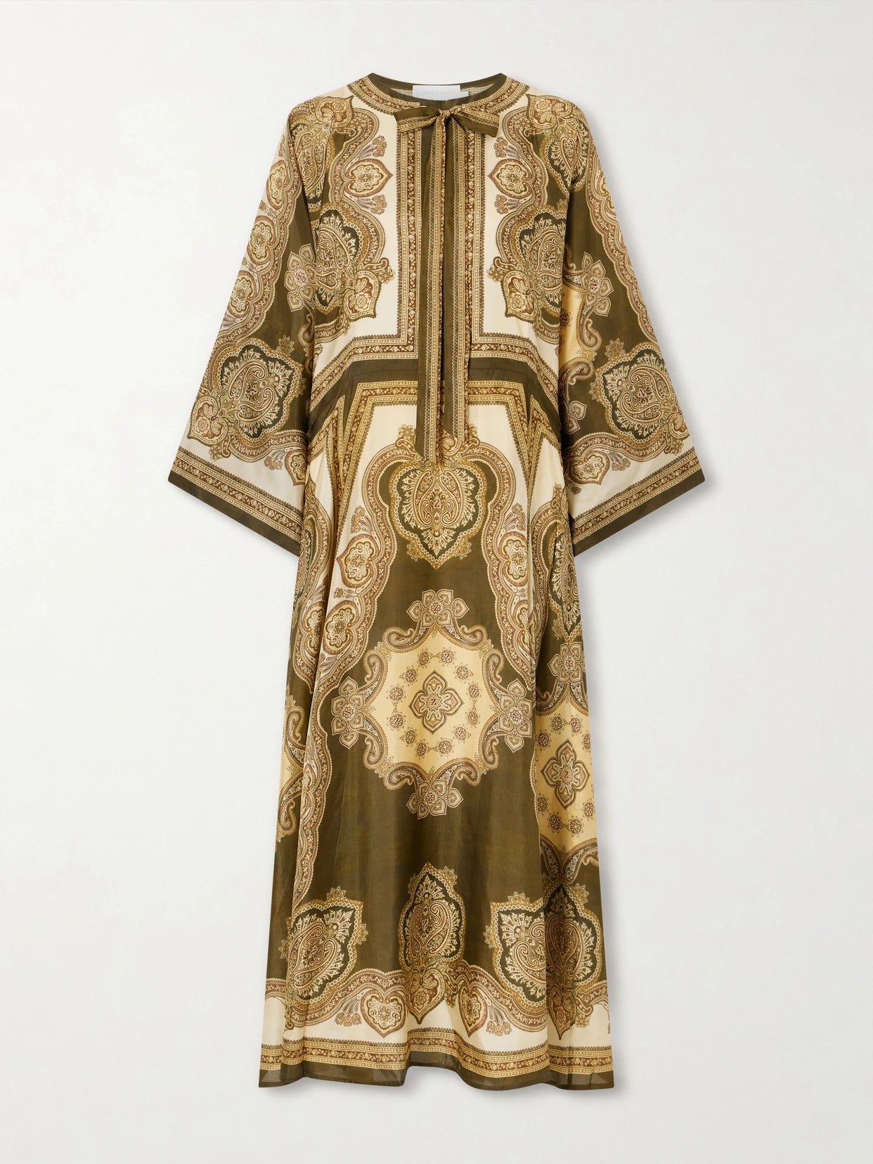Image of Dresses. Product name - Mahon Printed Silk-satin Midi Dress in Green colour by brand - Zimmermann