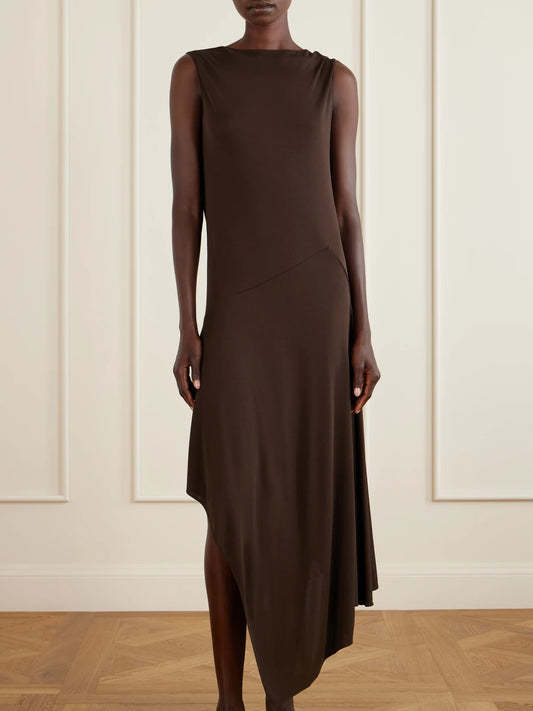 Asymmetric Jersey-crepe Midi Dress