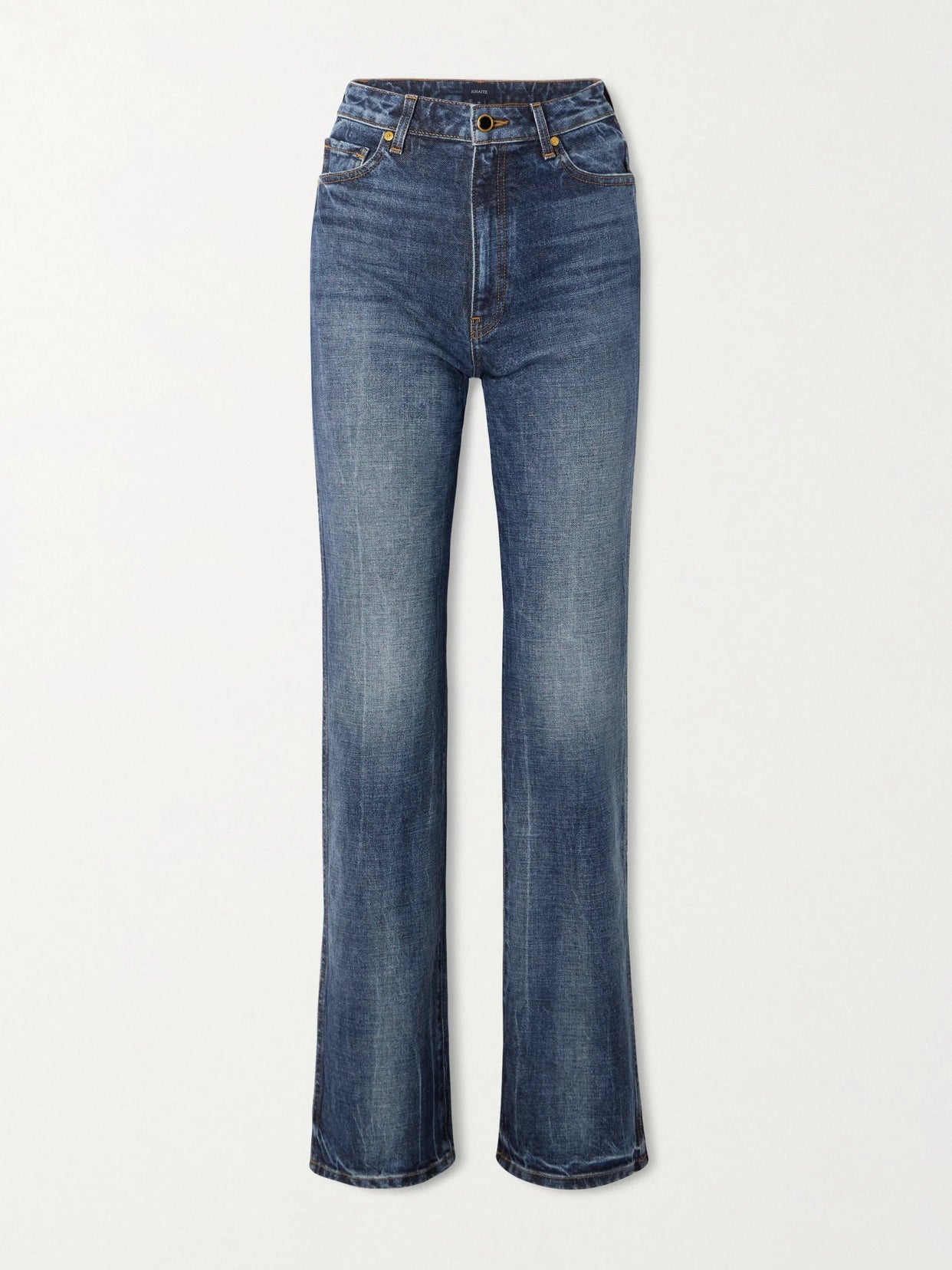 Image of Jeans. Product name - Danielle Stretch High-waist Straight-leg Jeans in Light denim colour by brand - KHAITE