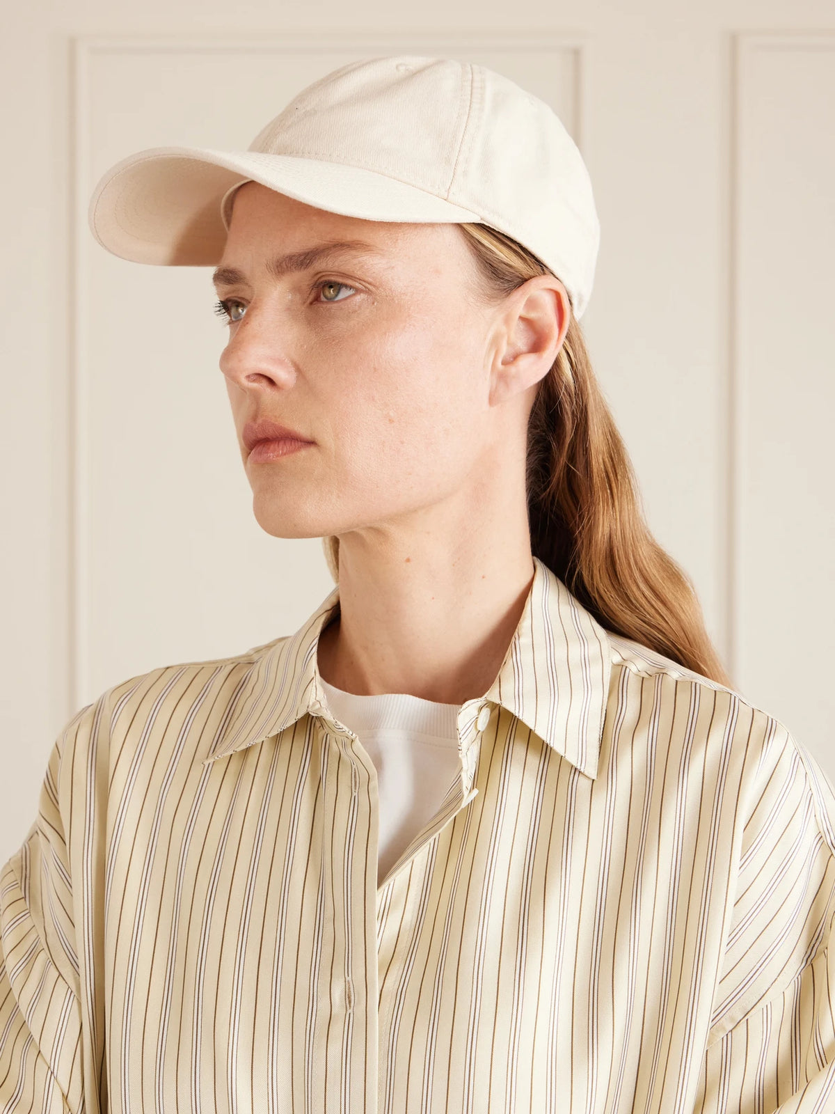 Image of Hats. Product name - Embroidered Organic Cotton-twill Baseball Cap in Cream colour by brand - TOTEME
