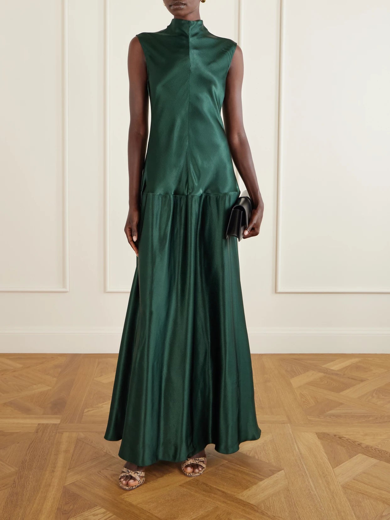 Image of Dresses. Product name - Nyx Sleeveless Pleated Crepe Maxi Dress in Forest green colour by brand - FFORME