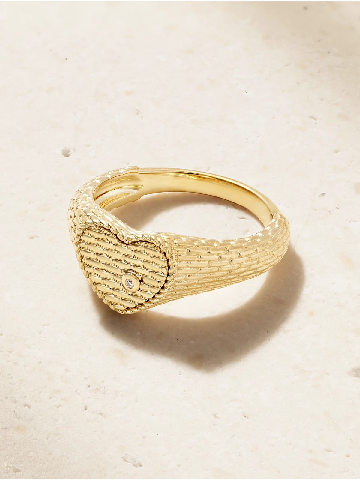 Baby Chevalière Coeur 9-karat Gold Diamond Signet Ring