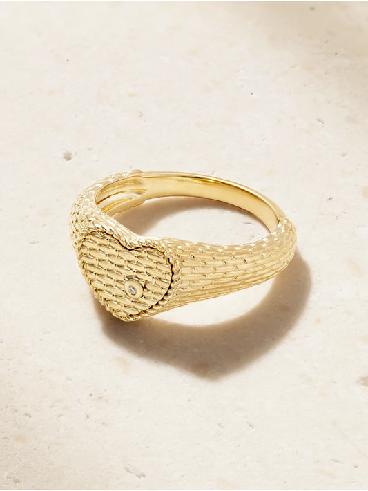 Baby Chevalière Coeur 9-karat Gold Diamond Signet Ring
