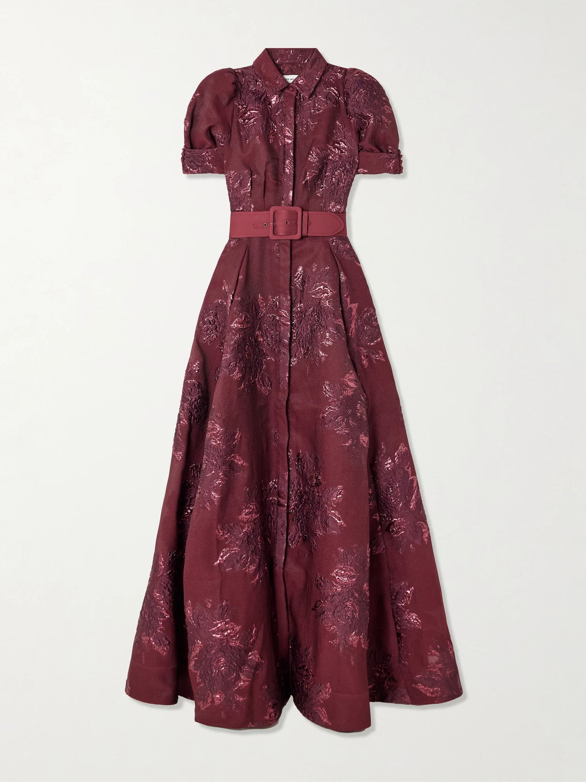 Rebecca Vallance Arlette Belted Metallic Cloqué Gown