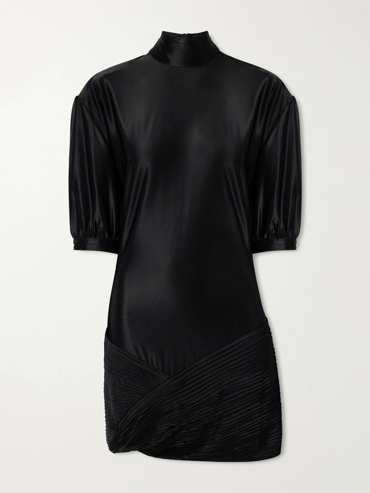 RABANNE Pleated Draped Stretch-jersey Turtleneck Mini Dress