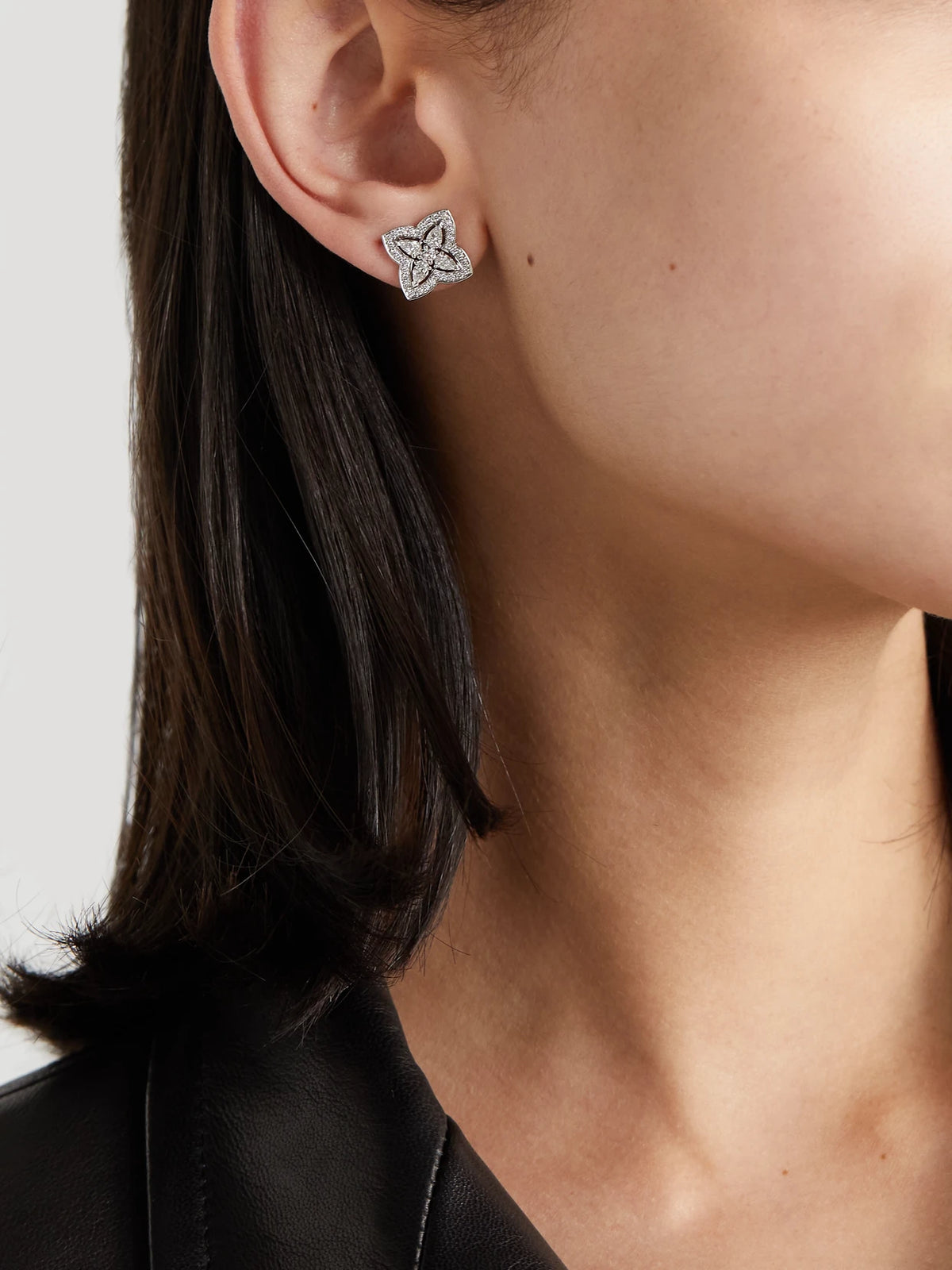 Image of Earrings. Product name - Lotus By De Beers 18-karat White Gold Diamond Earrings in Multi colour by brand - De Beers London