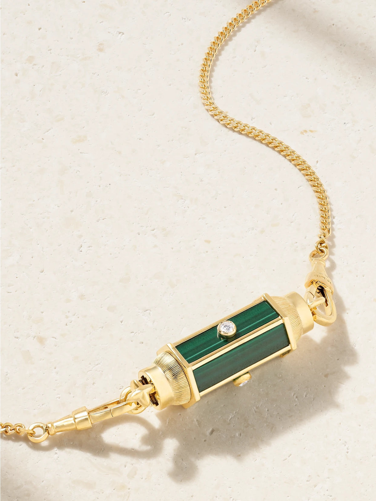 Baby Locket 18-karat Gold, Malachite And Diamond Necklace