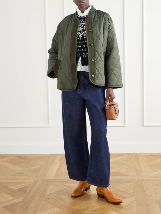 Image of a model wearing Outerwear. Product name - Cropped Fair Isle Intarsia-knit Wool, Cotton And Alpaca-blend Cardigan in Black colour by brand - Polo Ralph Lauren