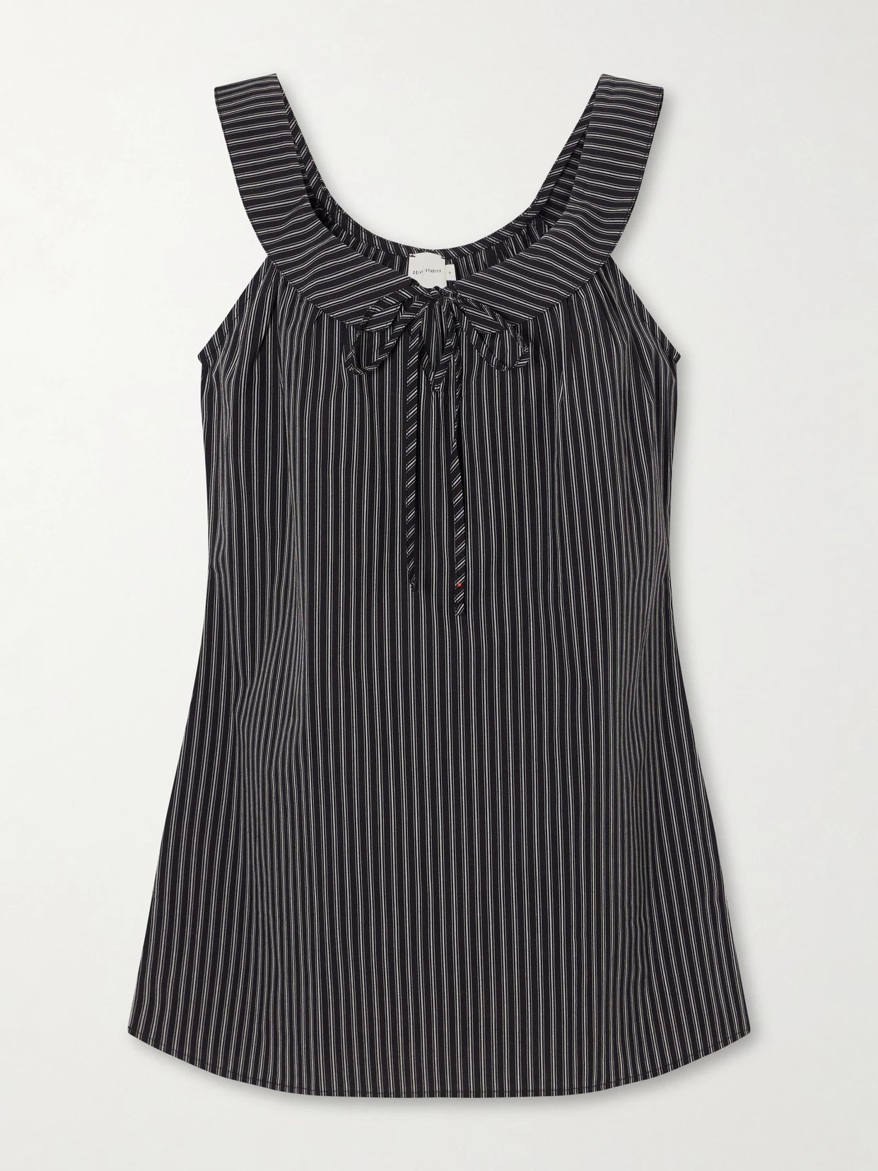 Image of Dresses. Product name - Striped Organic Cotton-poplin Mini Dress in Dark gray colour by brand - Deiji Studios