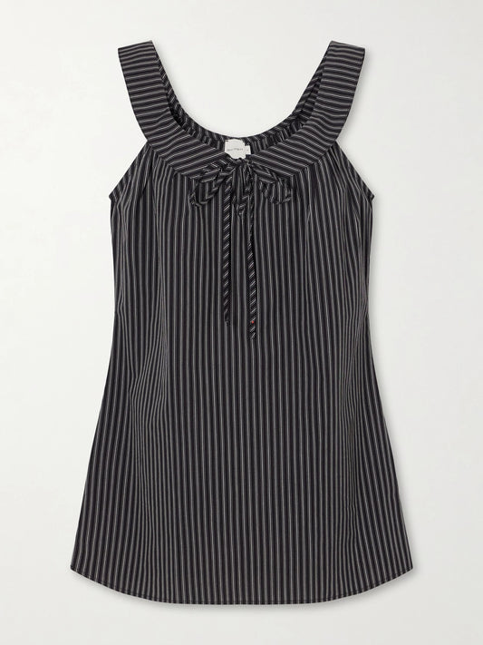 Image of Dresses. Product name - Striped Organic Cotton-poplin Mini Dress in Dark gray colour by brand - Deiji Studios