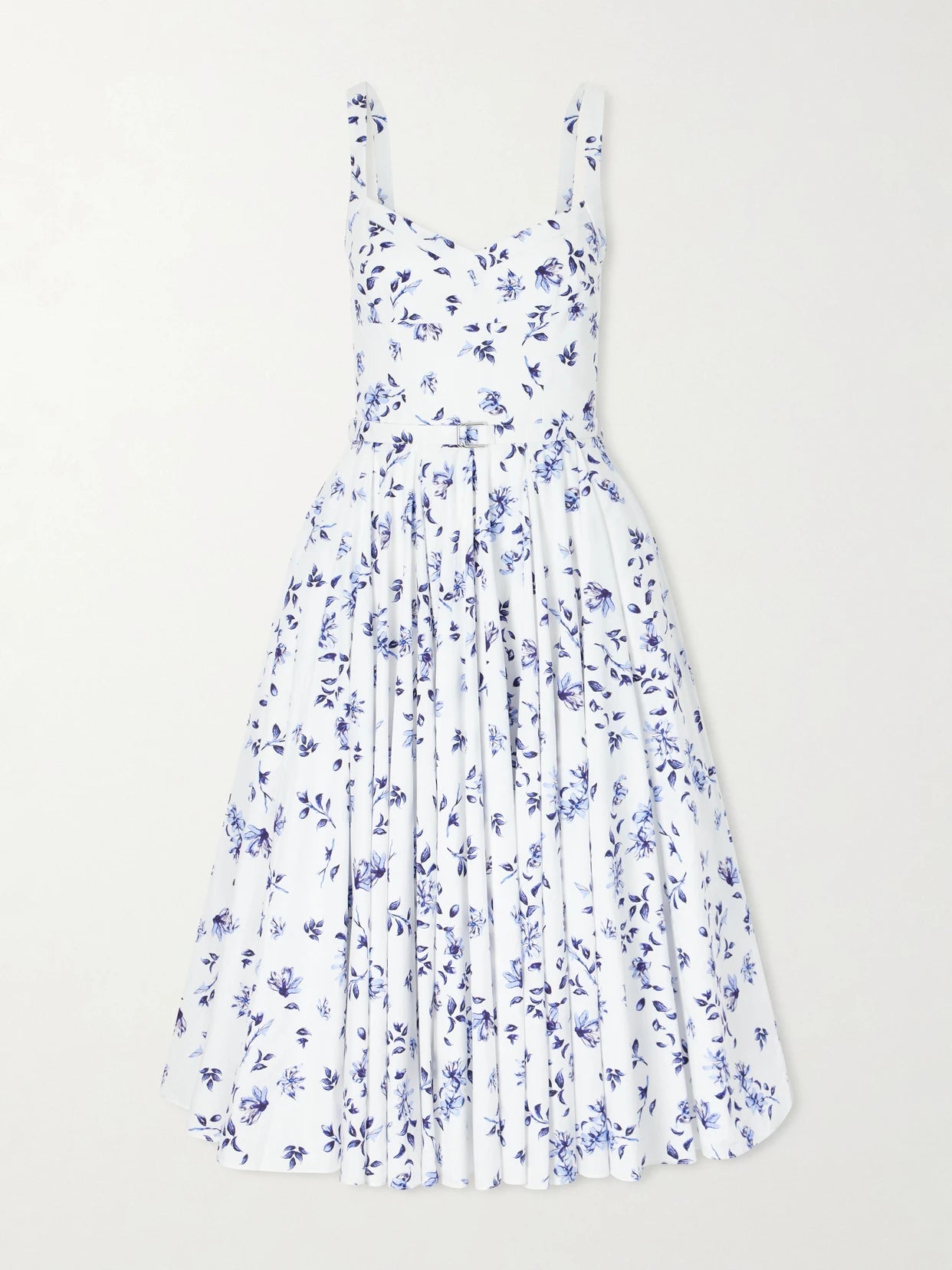 Image of Dresses. Product name - Elita Belted Floral-print Cotton-poplin Midi Dress in White colour by brand - Emilia Wickstead
