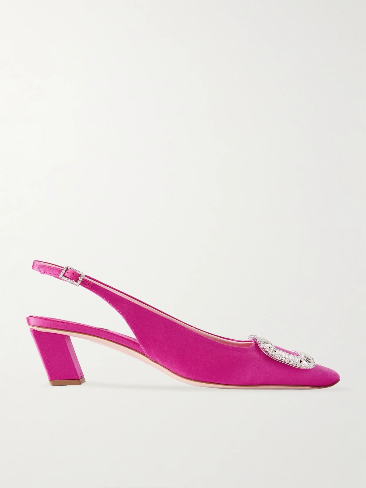 Roger Belle Vivier Pilgrim 45 Crystal-embellished Satin Slingback Pumps