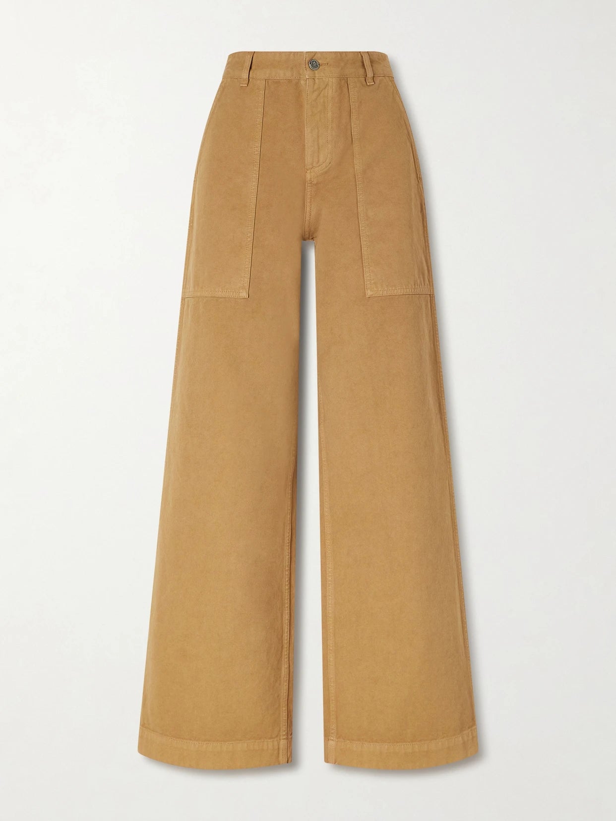 Image of a model wearing Pants. Product name - Wide-leg Cotton-canvas Trousers in Brown colour by brand - Moncler