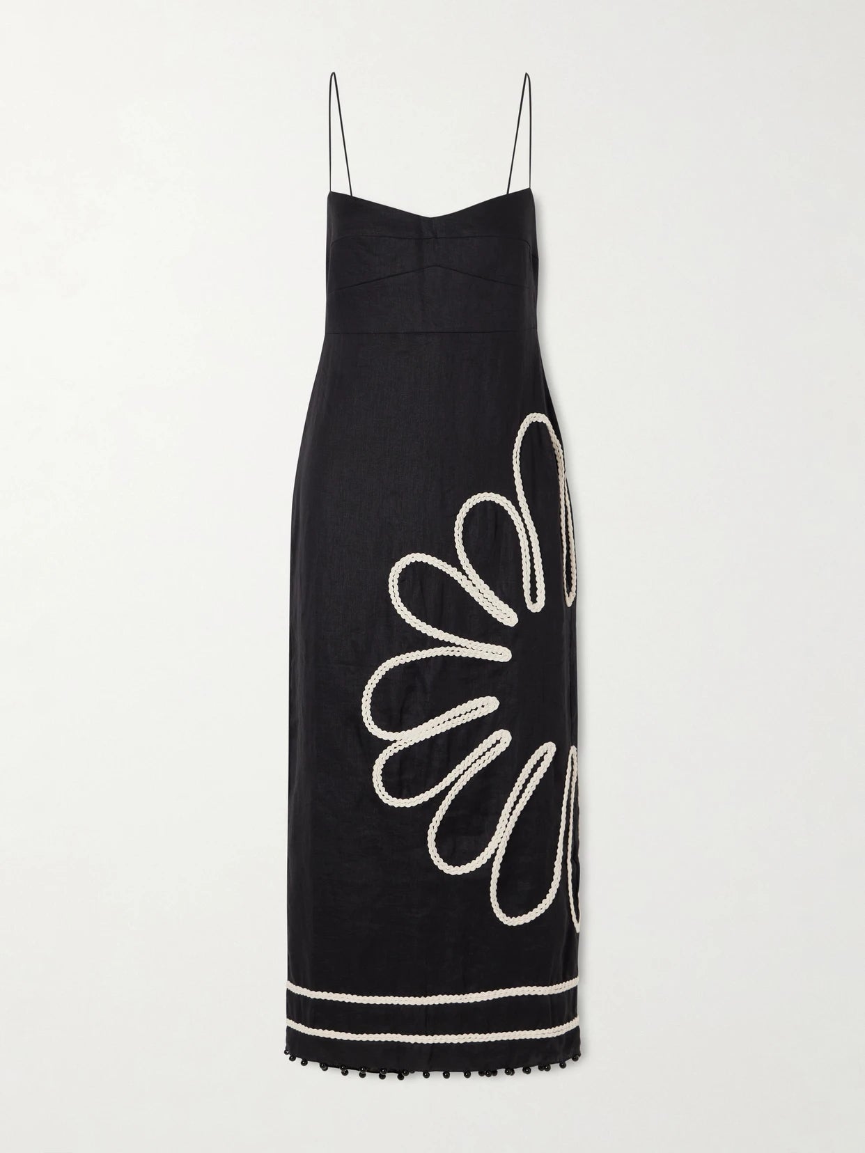Paloma Bead-embellsihed Embroidered Linen Midi Dress