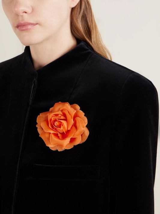 Image of Keychains. Product name - Frankie Floral-appliqué Silk-chiffon Brooch in Orange colour by brand - KHAITE