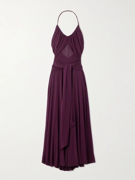 Image of Dresses. Product name - Stretch-jersey Halterneck Maxi Dress in Burgundy colour by brand - Alaïa
