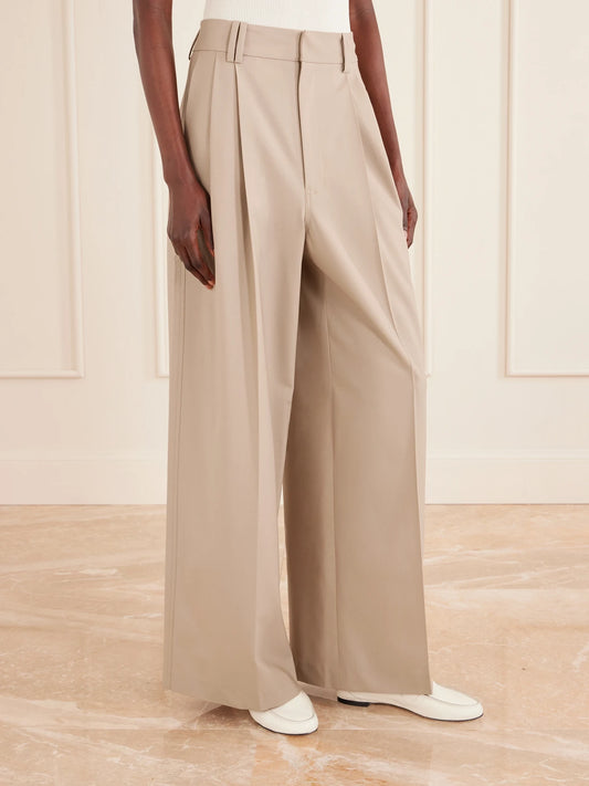 Fatima Pleated Wool-blend Wide-leg Pants