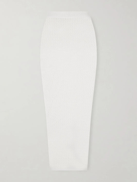 Image of a model wearing Skirts. Product name - Daisy Stretch-econyl Midi Skirt in Cream colour by brand - Wolford