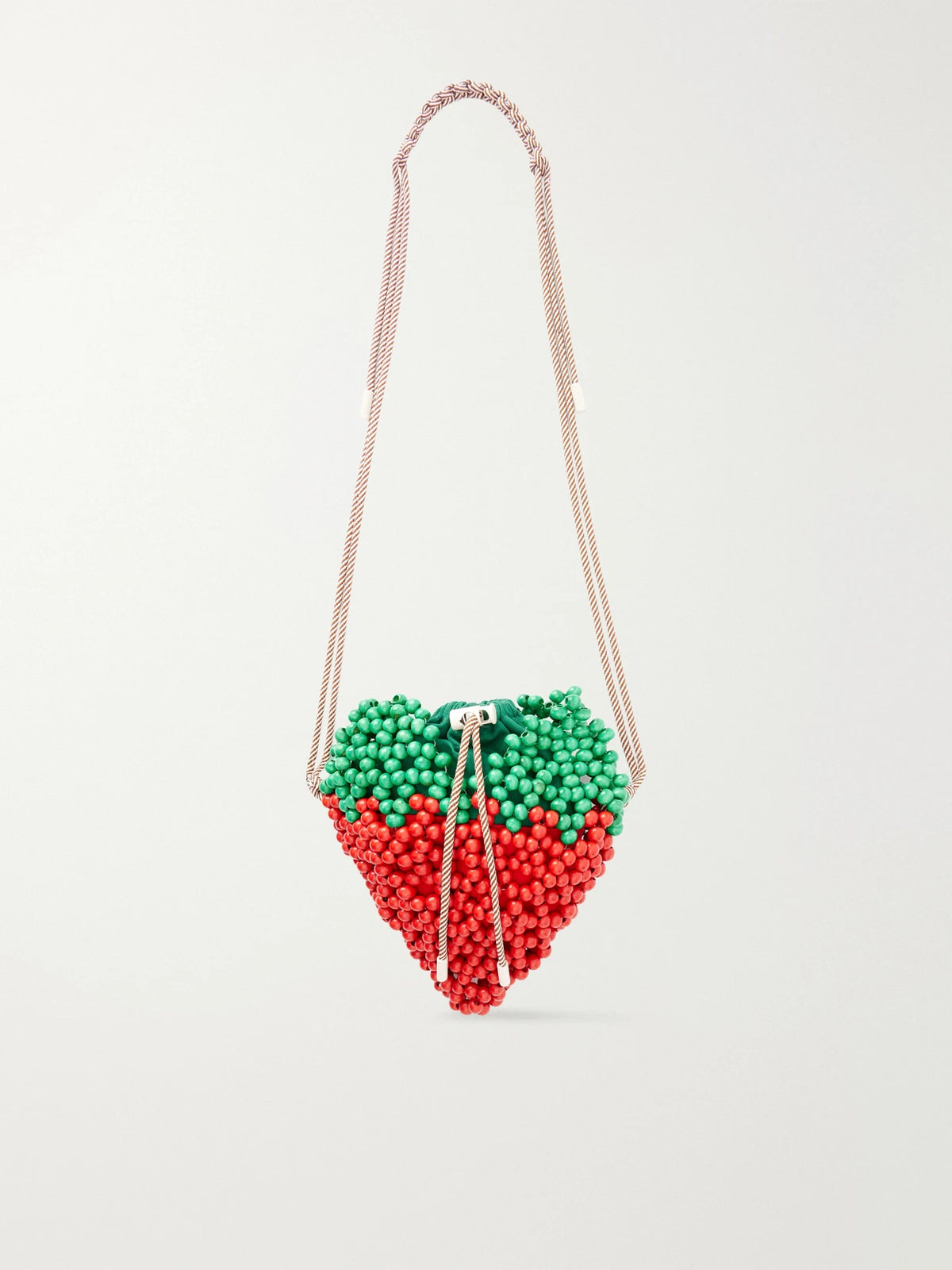Strawberry Beaded Wood Shoulder Bag