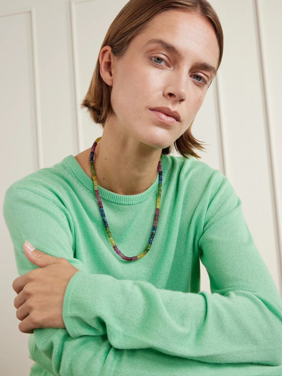 Image of Necklaces. Product name - Aurora 14-karat Gold Sapphire Necklace in Multi colour by brand - JIA JIA
