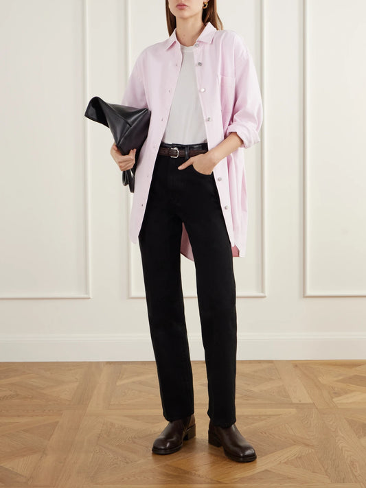 Image of Jeans. Product name - Morgan Leather-trimmed High-rise Straight-leg Jeans in Black colour by brand - AGOLDE