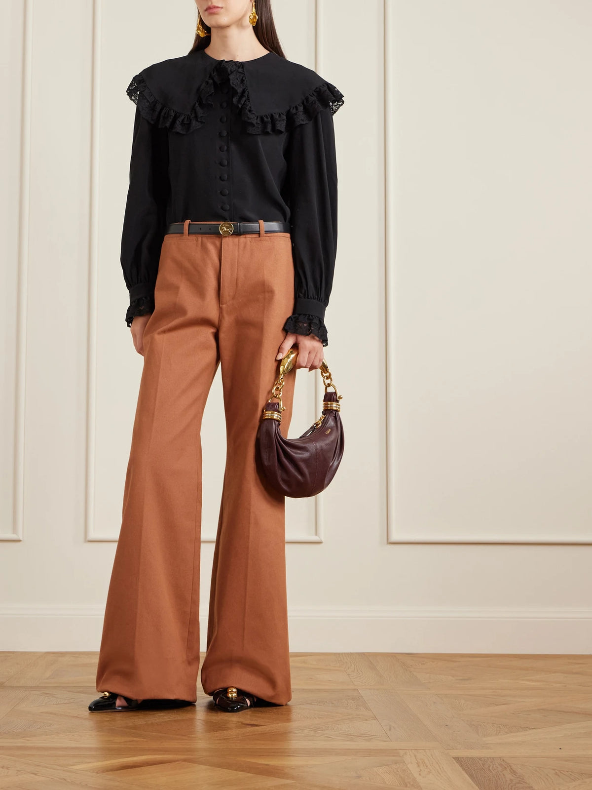 Image of Bags. Product name - Bracelet Embellished Textured-leather Shoulder Bag in Burgundy colour by brand - Chloé