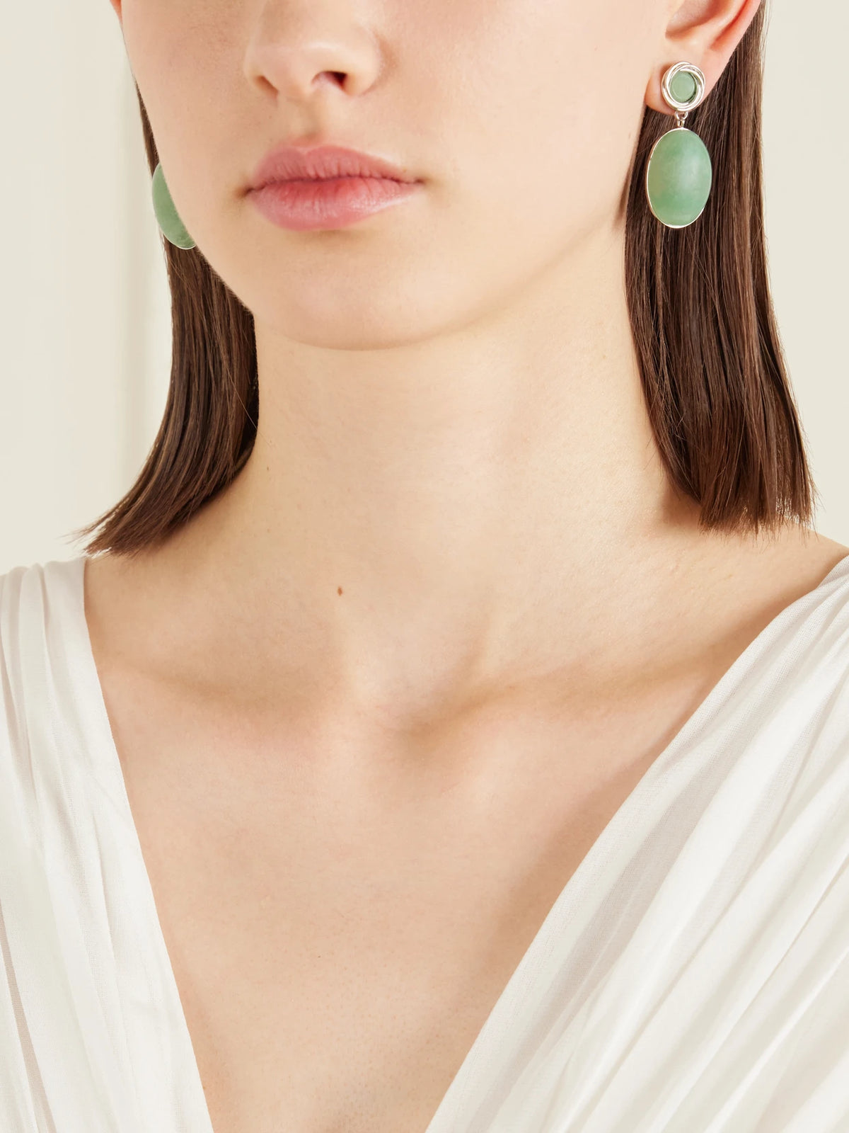 Image of Earrings. Product name - Ruthie Silver-tone Aventurine Earrings in Green colour by brand - Jennifer Behr