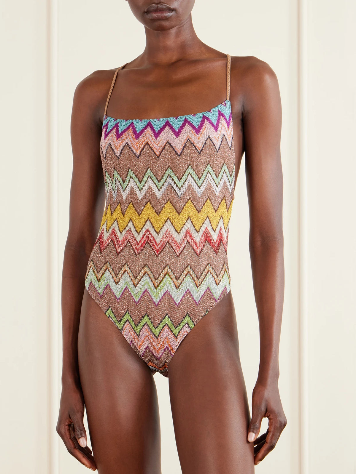 Mare Striped Metallic Crochet-knit Swimsuit
