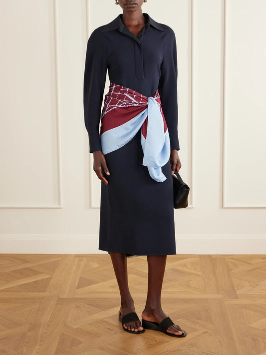 Image of Scarves & Shawls. Product name - Fishnet Printed Silk-twill Scarf in Blue colour by brand - Altuzarra