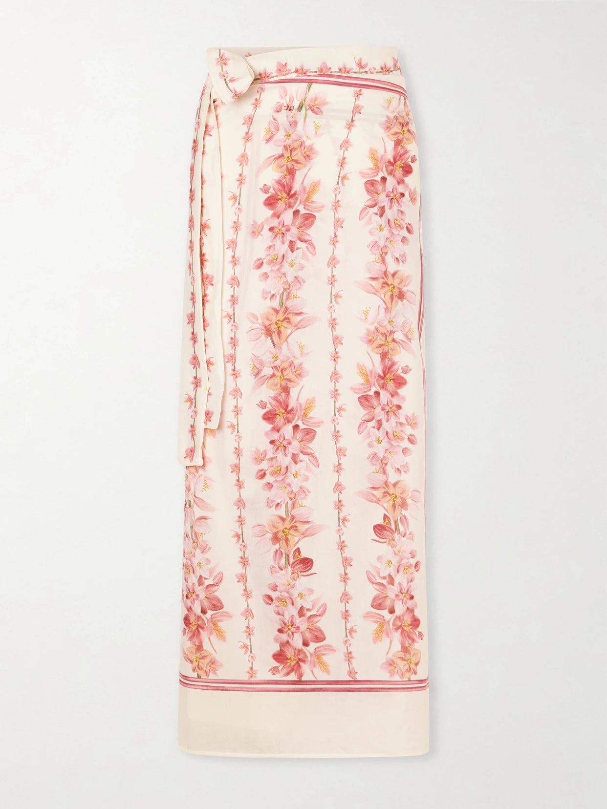 Image of Swimwear. Product name - Lavanda Cauca Floral-printed Cotton And Silk-blend Pareo in Pink colour by brand - Agua by Agua Bendita