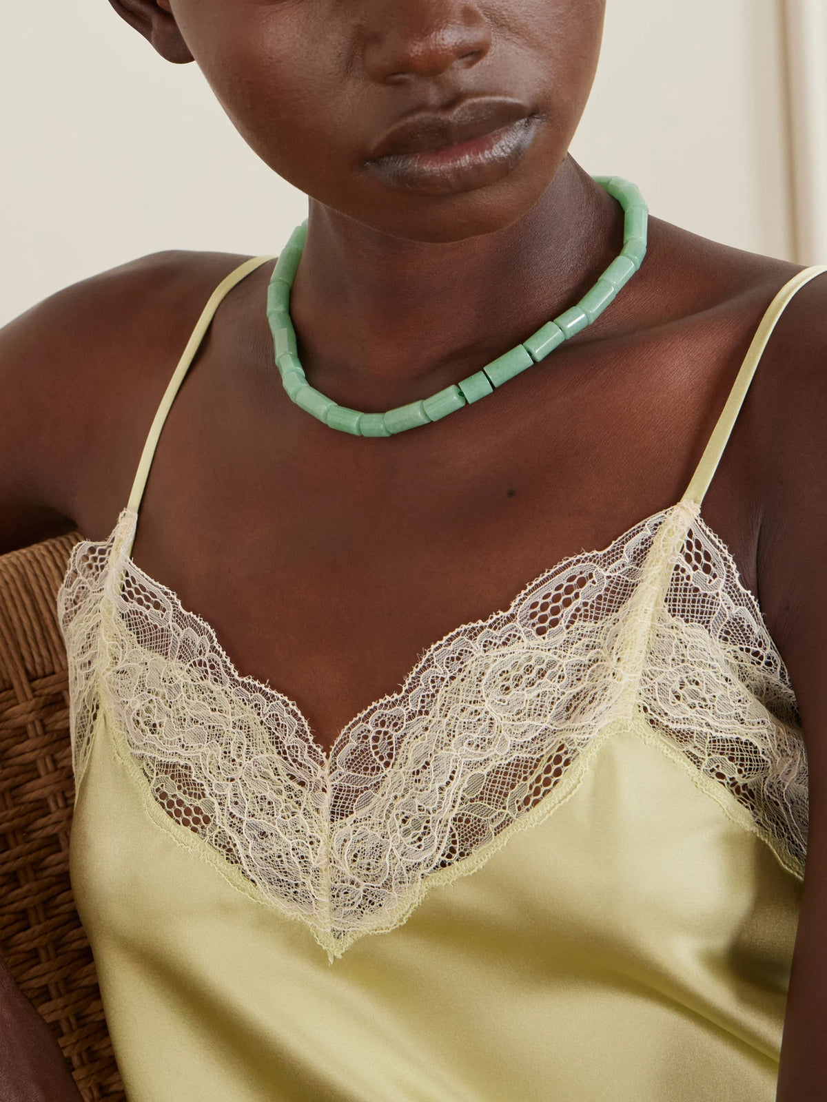 Image of Necklaces. Product name - The Sadie Sterling Silver Aventurine Beaded Necklace in Green colour by brand - LIÉ STUDIO