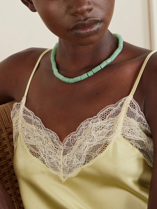 Image of Necklaces. Product name - The Sadie Sterling Silver Aventurine Beaded Necklace in Green colour by brand - LIÉ STUDIO