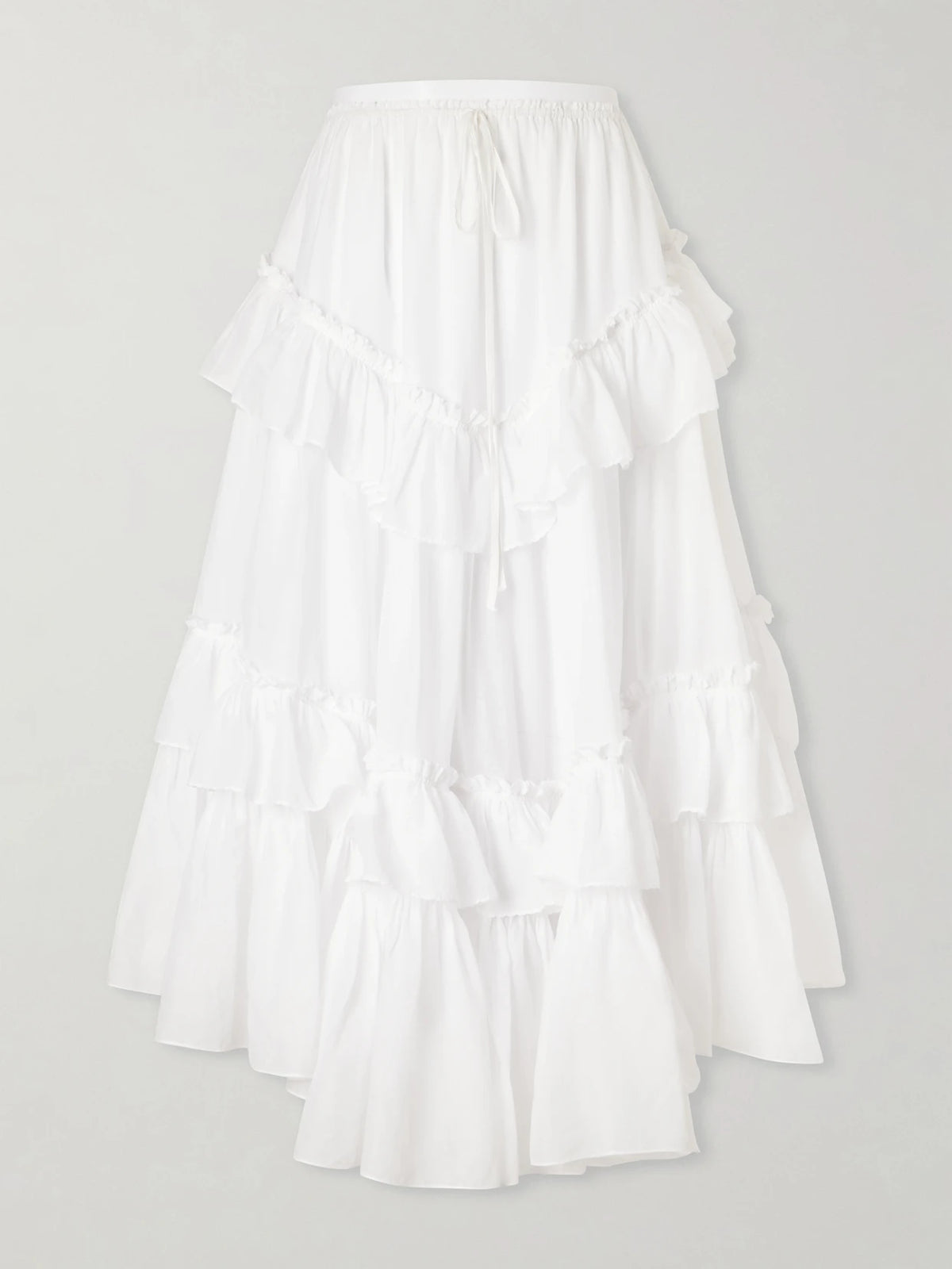 Ruffled Tiered Cotton-voile Midi Skirt