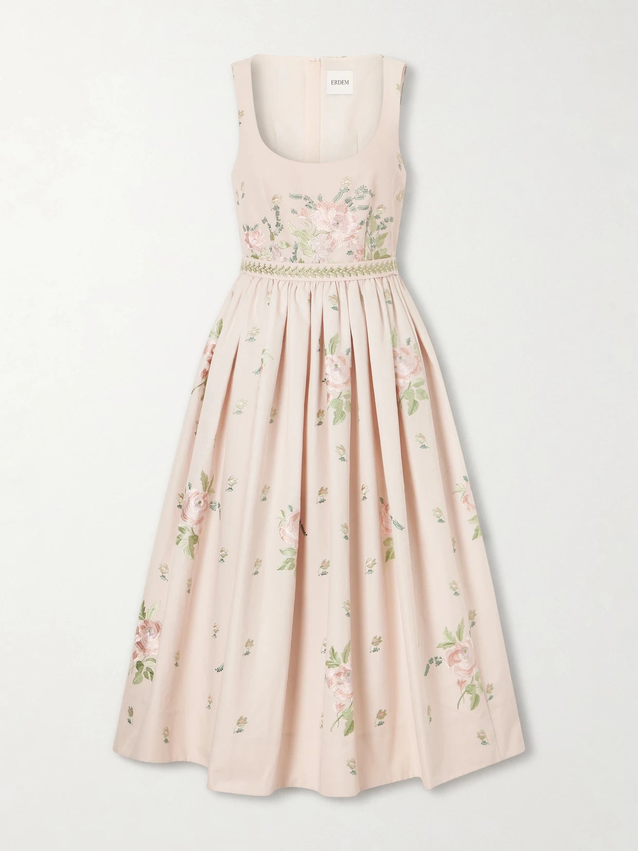 Floral-embroidered Cotton-faille Midi Dress
