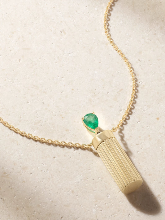 Yvonne Léon Petit Vase 9-karat Gold, Emerald And Blackened Diamond Necklace