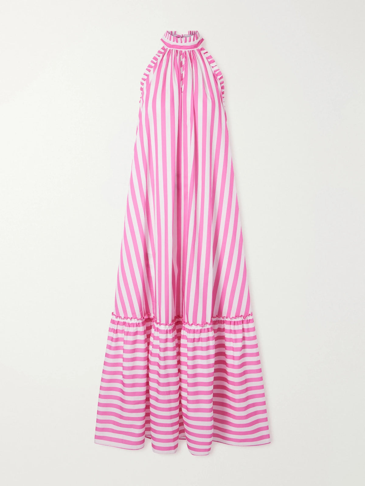 Loretta Caponi Melinda Ruched Striped Cotton-poplin Halterneck Maxi Dress