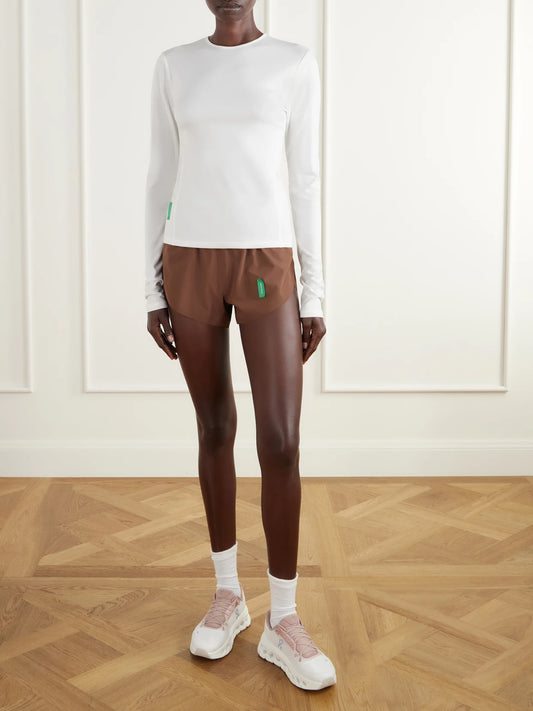 Image of T-Shirts. Product name - Logo-appliquéd Paneled Recycled Mesh T-shirt in White colour by brand - District Vision