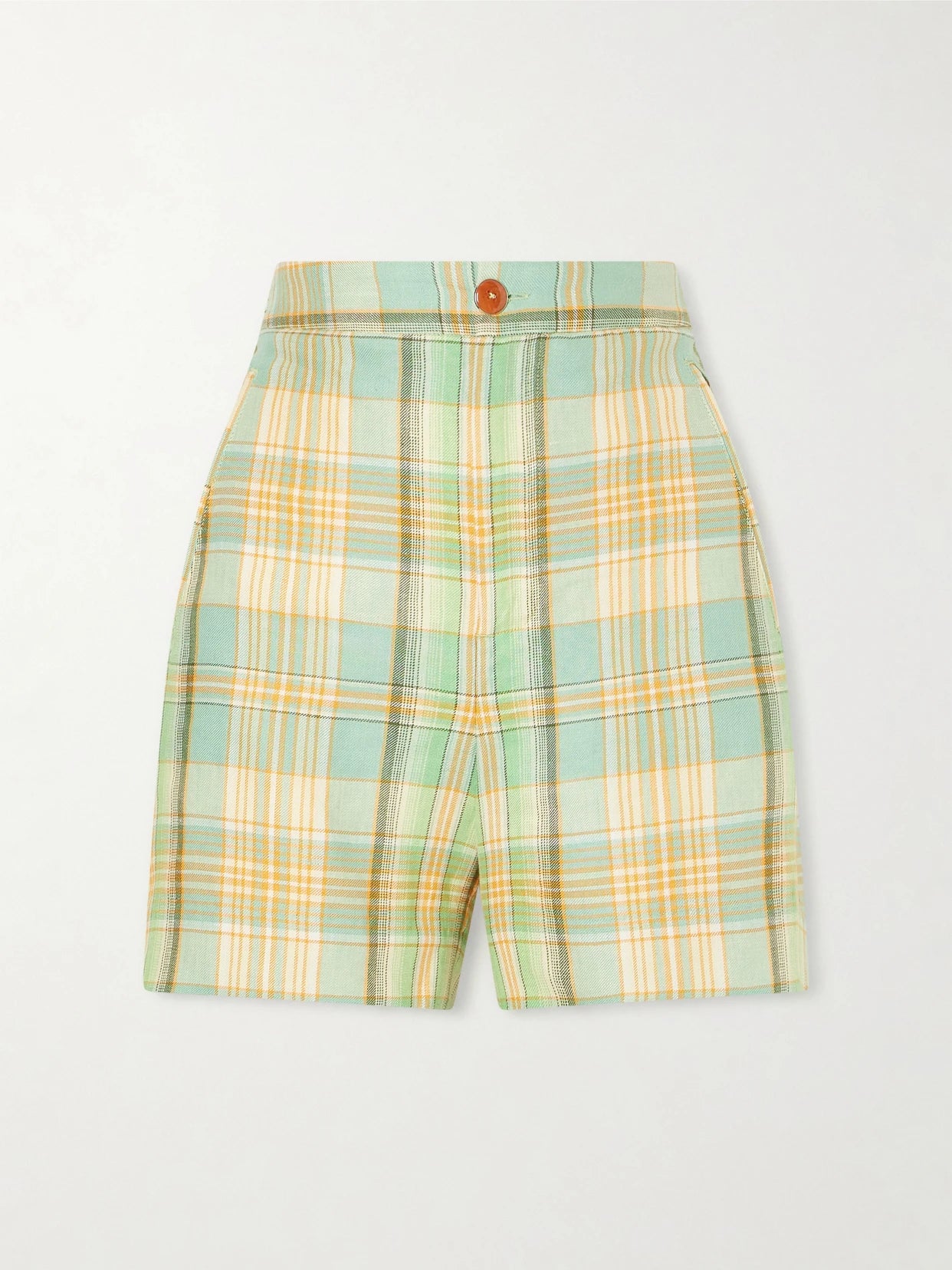 Lime Moss Checked Linen Shorts