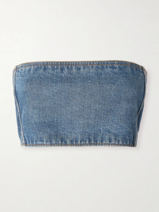 Image of Jeans. Product name - Denim Bustier Top in Blue colour by brand - Alaïa