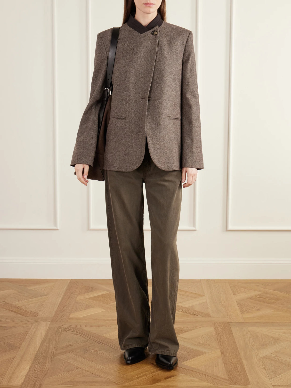 Image of Outfit Sets. Product name - Herringbone Wool And Cashmere-blend Jacket in Dark gray colour by brand - TWP