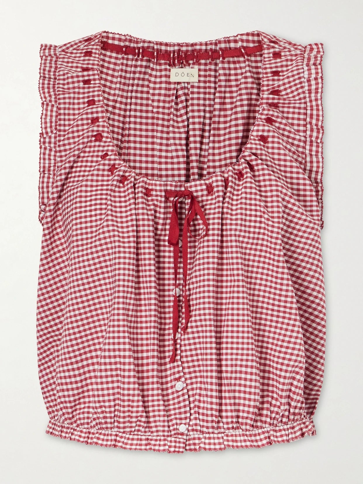 Traveler Gathered Checked Organic Cotton Blouse