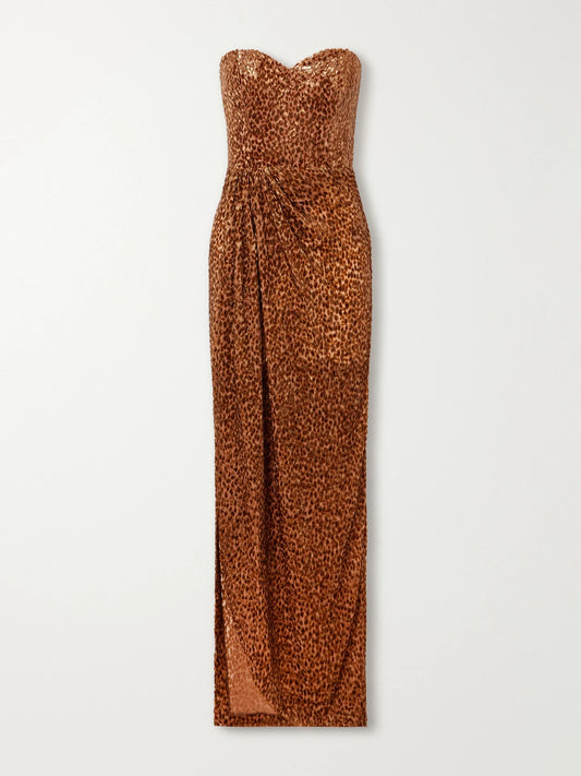 Alex Perry Gathered Leopard-effect Devoré Gown