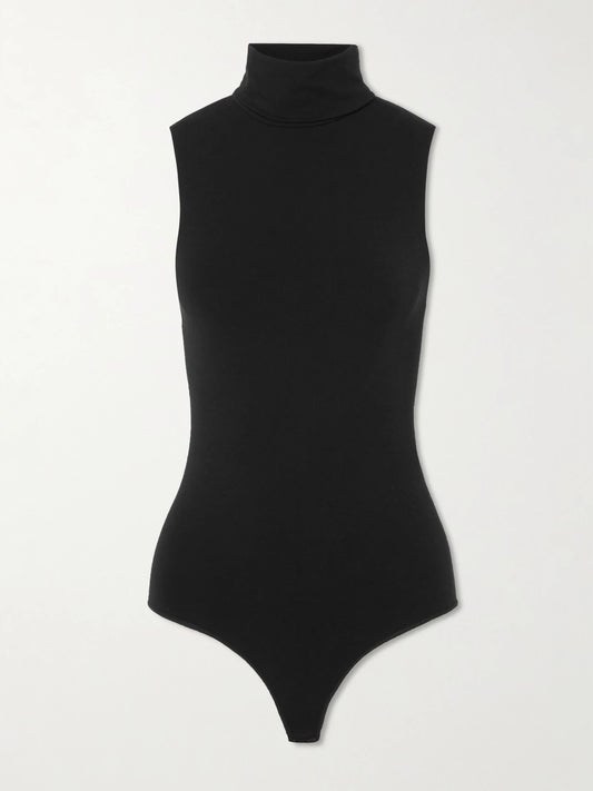 Image of Lingerie. Product name - Stretch Modal-blend Turtleneck Thong Bodysuit in Black colour by brand - Wolford