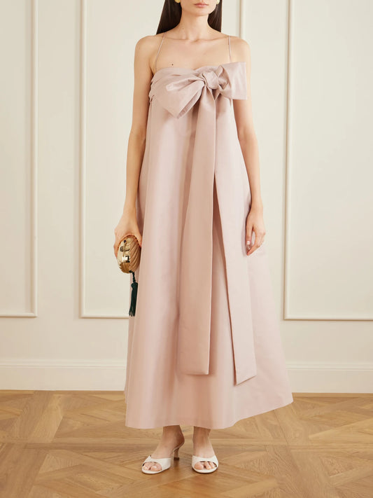 Image of Dresses. Product name - Bailey Bow-detailed Taffeta Gown in Pink colour by brand - BERNADETTE