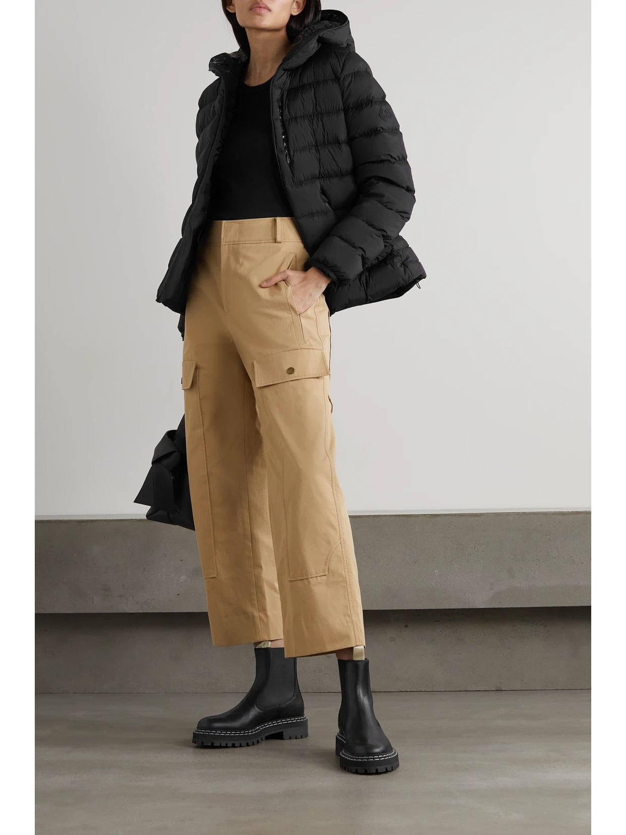 Image of Coats & Jackets. Product name - Herbe Hooded Quilted Shell Down Jacket in Black colour by brand - Moncler