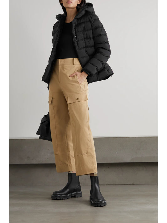 Image of Coats & Jackets. Product name - Herbe Hooded Quilted Shell Down Jacket in Black colour by brand - Moncler