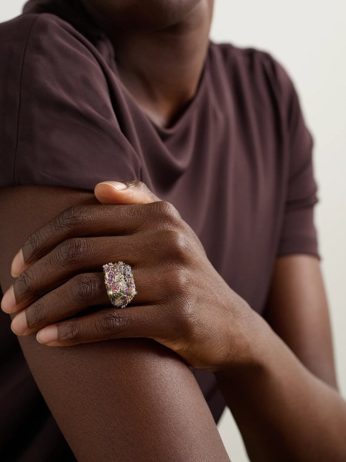 Image of Rings. Product name - Chevalière Jolie Fleur 9-karat Gold Multi-stone Ring in Multi colour by brand - Yvonne Léon