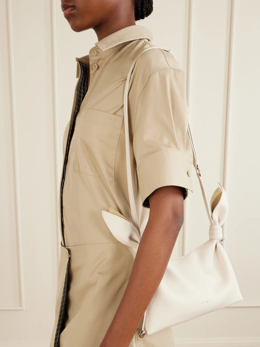 Image of Bags. Product name - Scarf Mini Knot-detailed Leather Shoulder Bag in White colour by brand - LOEWE